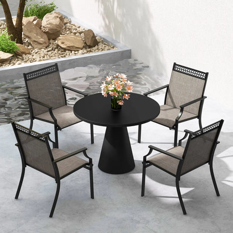 Patio Chairs Set of 2 with All Weather Breathable Fabric-Brown