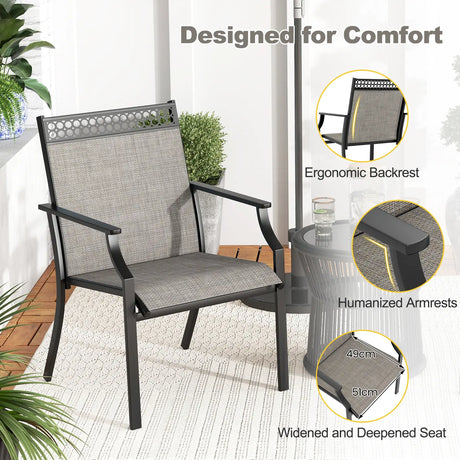 Patio Chairs Set of 2 with All Weather Breathable Fabric-Brown