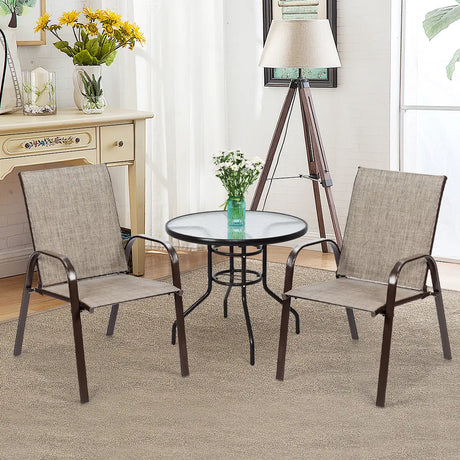 2 Pieces Patio Outdoor Dining Chair with Armrest-Gray