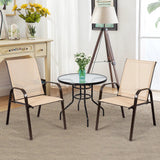 2 Pieces Patio Outdoor Dining Chair with Armrest-Beige