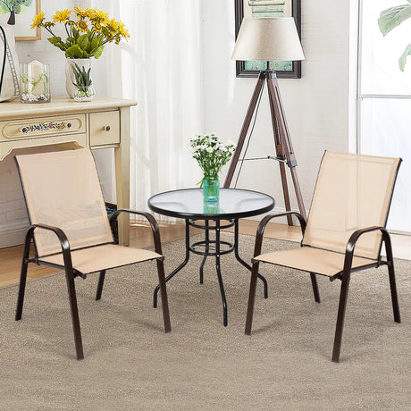 2 Pieces Patio Outdoor Dining Chair with Armrest-Beige