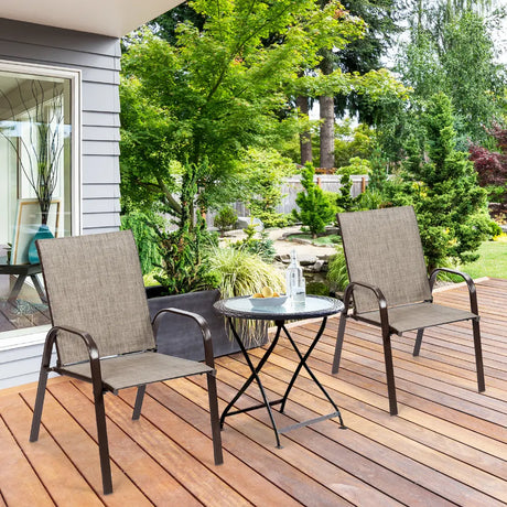 2 Pieces Patio Outdoor Dining Chair with Armrest-Gray