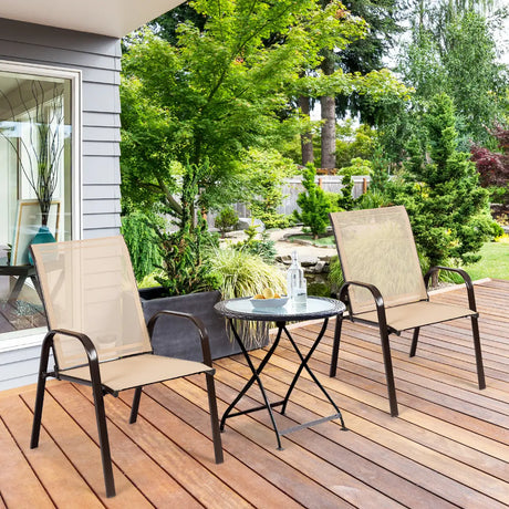 2 Pieces Patio Outdoor Dining Chair with Armrest-Beige