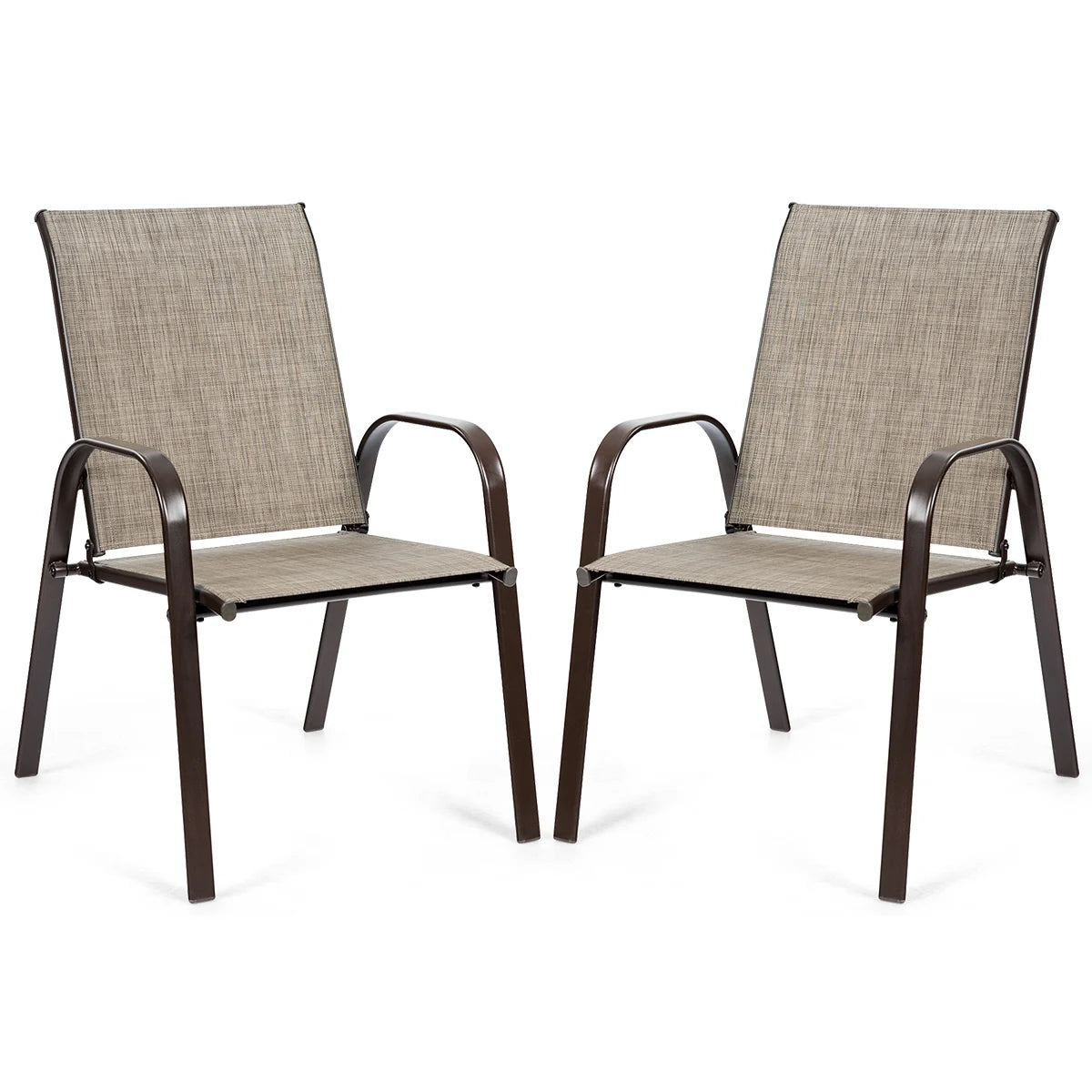 2 Pieces Patio Outdoor Dining Chair with Armrest-Gray
