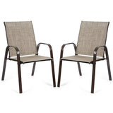 2 Pieces Patio Outdoor Dining Chair with Armrest-Gray