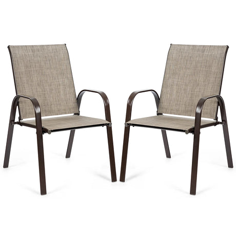 2 Pieces Patio Outdoor Dining Chair with Armrest-Gray