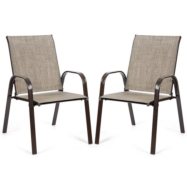 2 Pieces Patio Outdoor Dining Chair with Armrest-Gray