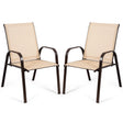 2 Pieces Patio Outdoor Dining Chair with Armrest-Beige