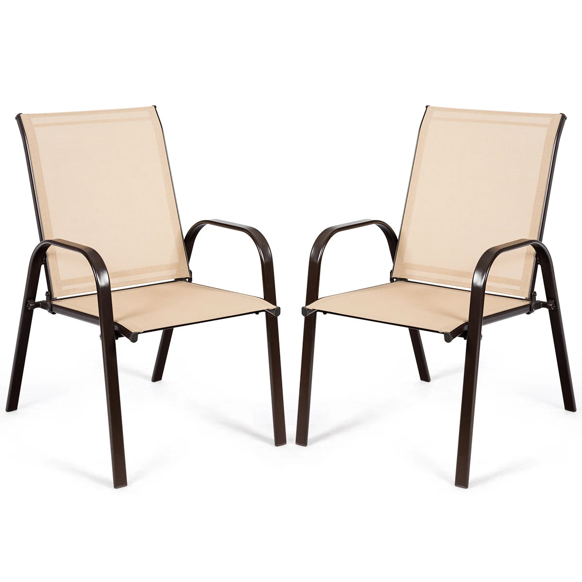 2 Pieces Patio Outdoor Dining Chair with Armrest-Beige