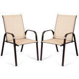 2 Pieces Patio Outdoor Dining Chair with Armrest-Beige