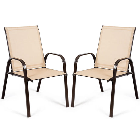 2 Pieces Patio Outdoor Dining Chair with Armrest-Beige