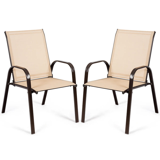 2 Pieces Patio Outdoor Dining Chair with Armrest-Beige