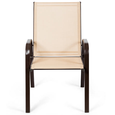 2 Pieces Patio Outdoor Dining Chair with Armrest-Beige