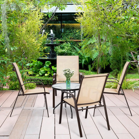 2 Pieces Patio Outdoor Dining Chair with Armrest-Beige