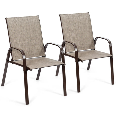 2 Pieces Patio Outdoor Dining Chair with Armrest-Gray