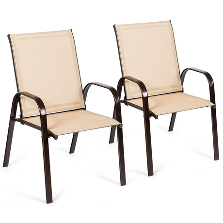 2 Pieces Patio Outdoor Dining Chair with Armrest-Beige