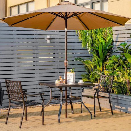 Set of 2 Patio Dining Chairs with Curved Armrests and Reinforced Steel Frame