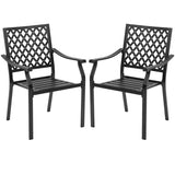 Set of 2 Patio Dining Chairs with Curved Armrests and Reinforced Steel Frame