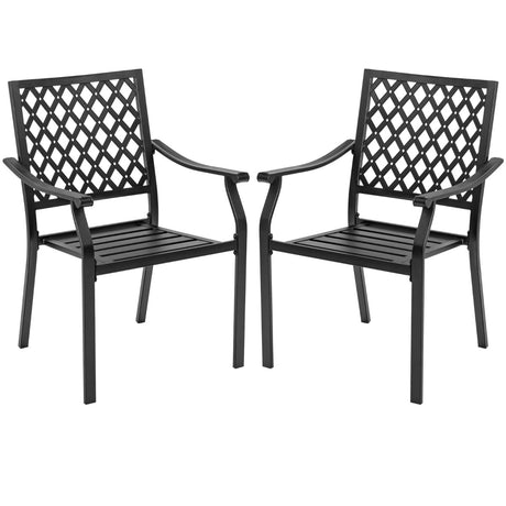 Set of 2 Patio Dining Chairs with Curved Armrests and Reinforced Steel Frame