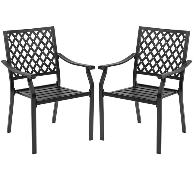 Set of 2 Patio Dining Chairs with Curved Armrests and Reinforced Steel Frame