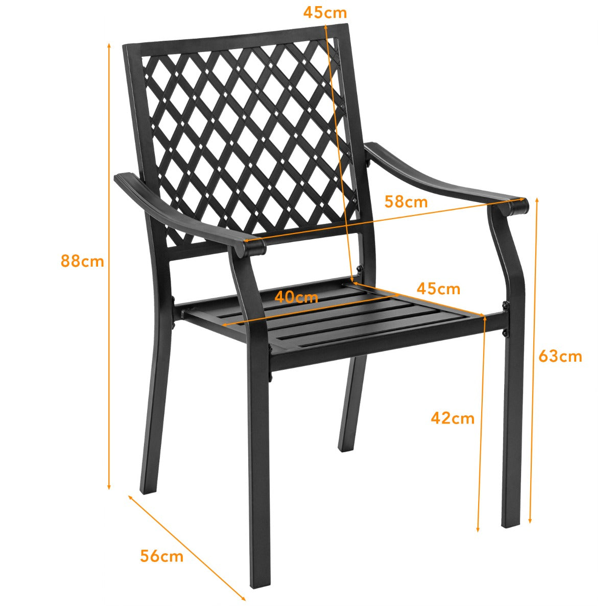 Set of 2 Patio Dining Chairs with Curved Armrests and Reinforced Steel Frame