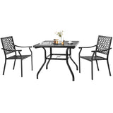 Set of 2 Patio Dining Chairs with Curved Armrests and Reinforced Steel Frame