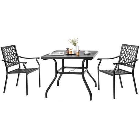Set of 2 Patio Dining Chairs with Curved Armrests and Reinforced Steel Frame