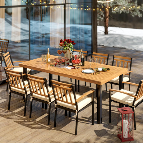 200 x 100cm Large Patio Dining Tablewith Acacia Wood Tabletop and Heavy Duty Metal Legs