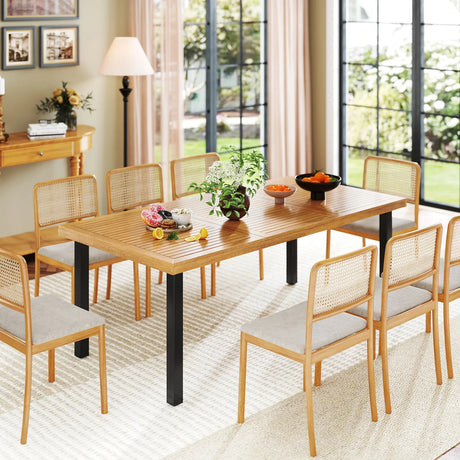 200 x 100cm Large Patio Dining Tablewith Acacia Wood Tabletop and Heavy Duty Metal Legs