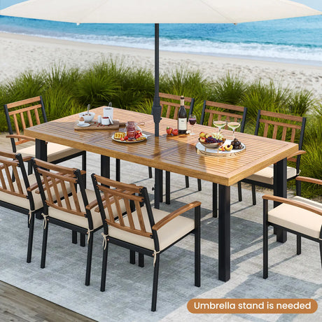 200 x 100cm Large Patio Dining Tablewith Acacia Wood Tabletop and Heavy Duty Metal Legs