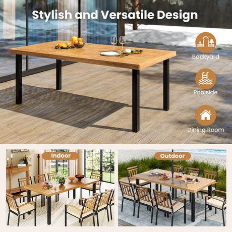 200 x 100cm Large Patio Dining Tablewith Acacia Wood Tabletop and Heavy Duty Metal Legs