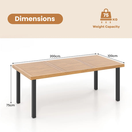 200 x 100cm Large Patio Dining Tablewith Acacia Wood Tabletop and Heavy Duty Metal Legs