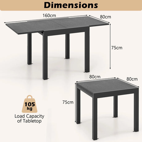 31.5 inches-63 inches Adjustable Patio Expandable Dining Table for 4-6 Person-Gray