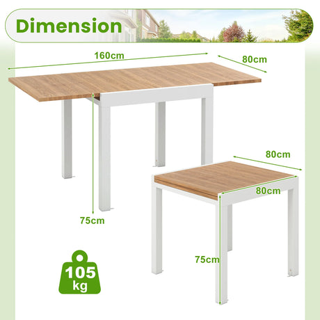 Patio Expandable Dining Table Rectangular Aluminum Dining Table for 4-6 Person-Natural