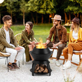 50CM Patio Fire Pit with Pot Holder and Storage Shelf for Camping BBQ Backyard