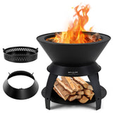 50CM Patio Fire Pit with Pot Holder and Storage Shelf for Camping BBQ Backyard