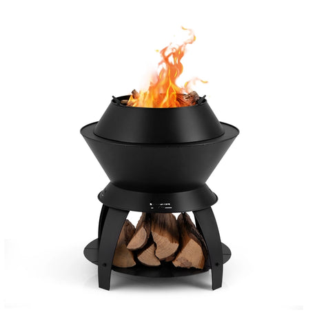 50CM Patio Fire Pit with Pot Holder and Storage Shelf for Camping BBQ Backyard