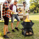 50CM Patio Fire Pit with Pot Holder and Storage Shelf for Camping BBQ Backyard
