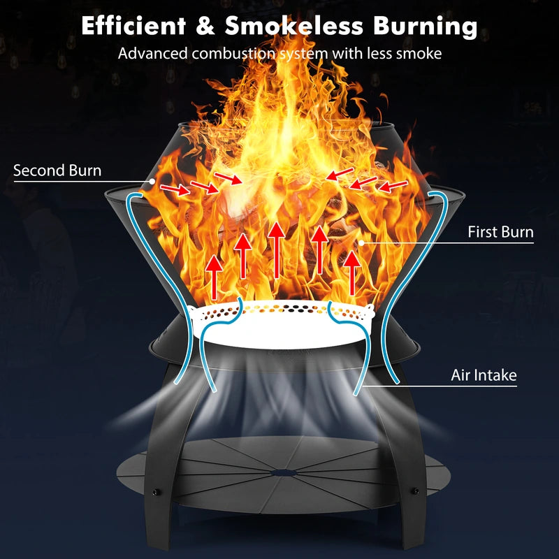 50CM Patio Fire Pit with Pot Holder and Storage Shelf for Camping BBQ Backyard