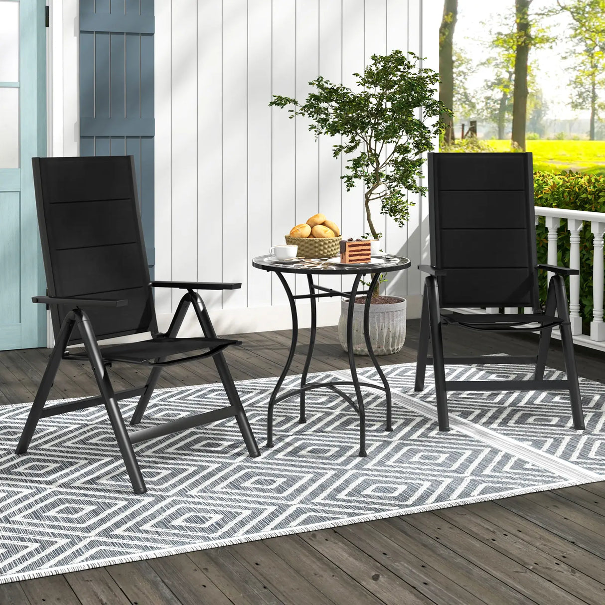 Outdoor Dining Chair with Soft Padded Seat and 7-Position Adjustable Backrest-Black