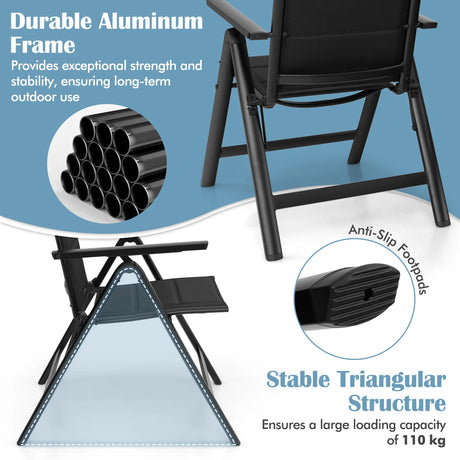 Outdoor Dining Chair with Soft Padded Seat and 7-Position Adjustable Backrest-Black