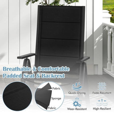 Outdoor Dining Chair with Soft Padded Seat and 7-Position Adjustable Backrest-Black