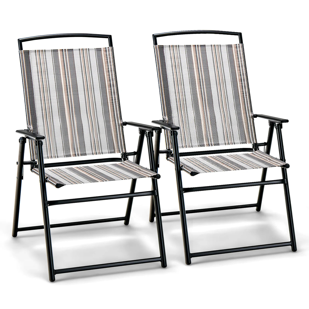 Set of 2 Patio Folding Sling Chairs Space-saving Dining Chair-Gray