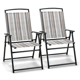 Set of 2 Patio Folding Sling Chairs Space-saving Dining Chair-Gray