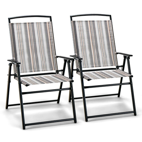 Set of 2 Patio Folding Sling Chairs Space-saving Dining Chair-Gray