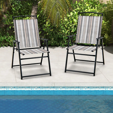 Set of 2 Patio Folding Sling Chairs Space-saving Dining Chair-Gray