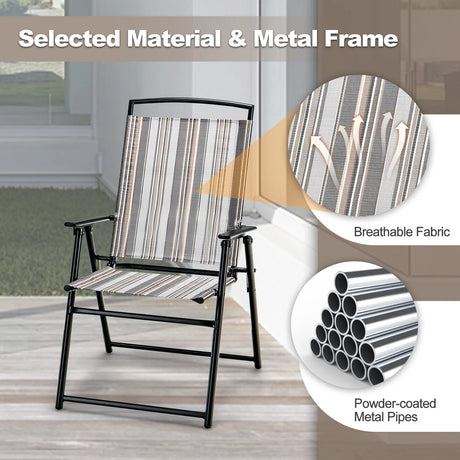 Set of 2 Patio Folding Sling Chairs Space-saving Dining Chair-Gray