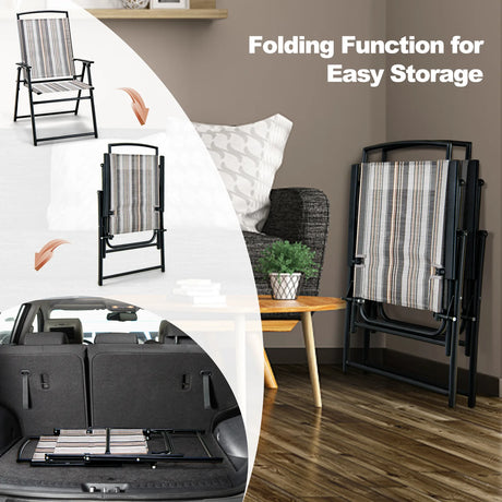 Set of 2 Patio Folding Sling Chairs Space-saving Dining Chair-Gray