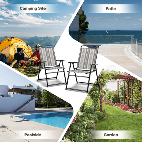 Set of 2 Patio Folding Sling Chairs Space-saving Dining Chair-Gray
