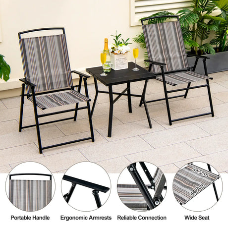 Set of 2 Patio Folding Sling Chairs Space-saving Dining Chair-Gray